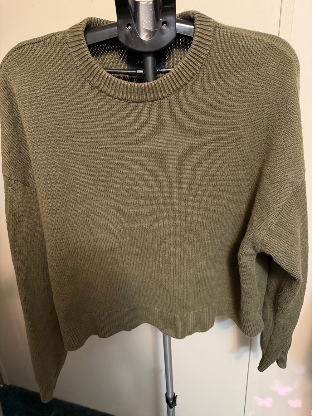 PacSun Sage Green Knit Crewneck Sweater - Size S (60% Cotton Blend)